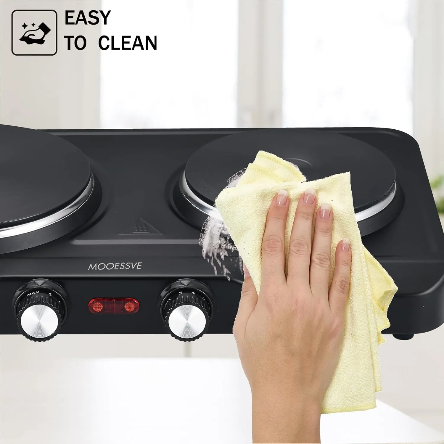 1800W Electric Hot Plate for Cooking, Double Burner with 7.2"&6.1" Aluminum Heating Plate, Portable Cooking Stove, Adjustable Temperature Controls, Easy to Clean, Compatible for All Cookwares