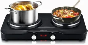 1800W Electric Hot Plate for Cooking, Double Burner with 7.2"&6.1" Aluminum Heating Plate, Portable Cooking Stove, Adjustable Temperature Controls, Easy to Clean, Compatible for All Cookwares
