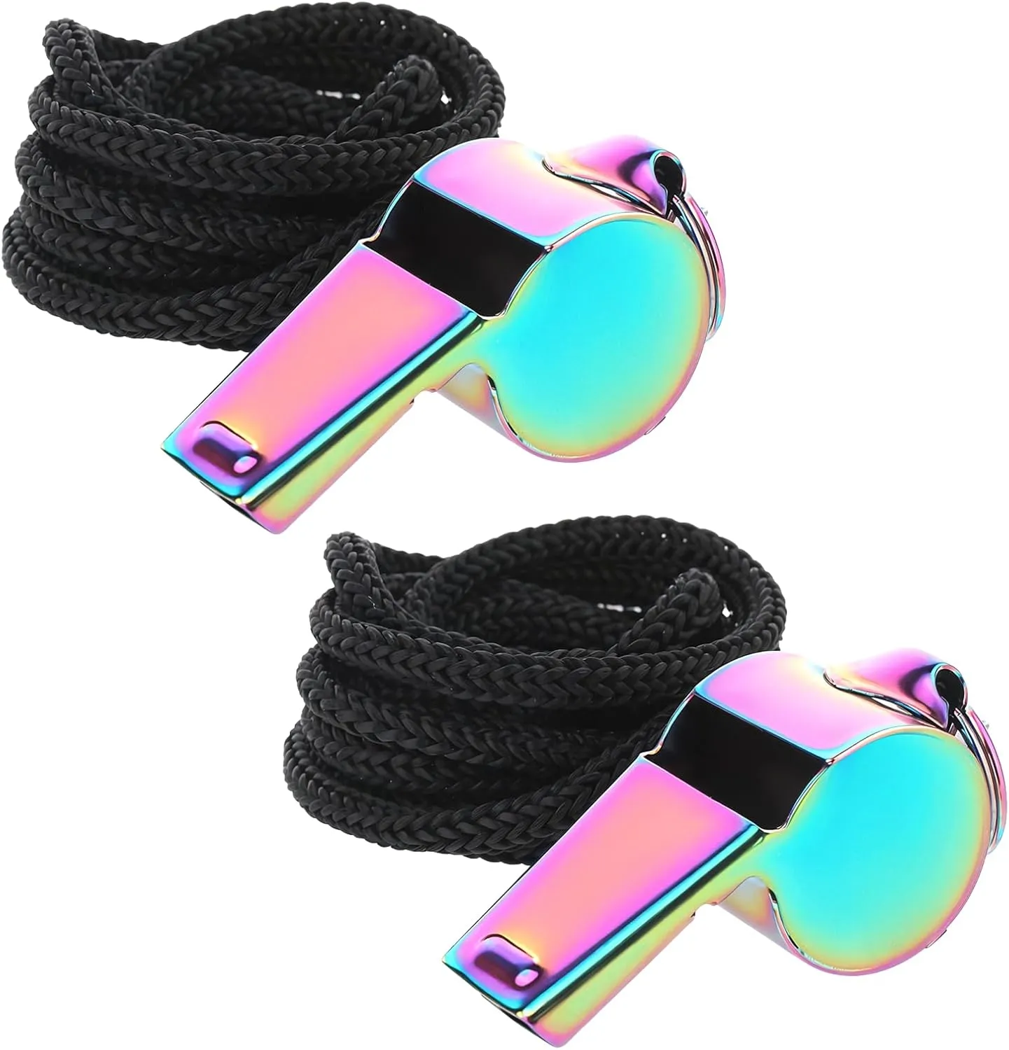 2 Pack Stainless Steel Metal Whistles with Lanyard | Loud Crisp Sound for Coaches, Teachers, Referees, and Emergency Use | Colorful Sports Whistles