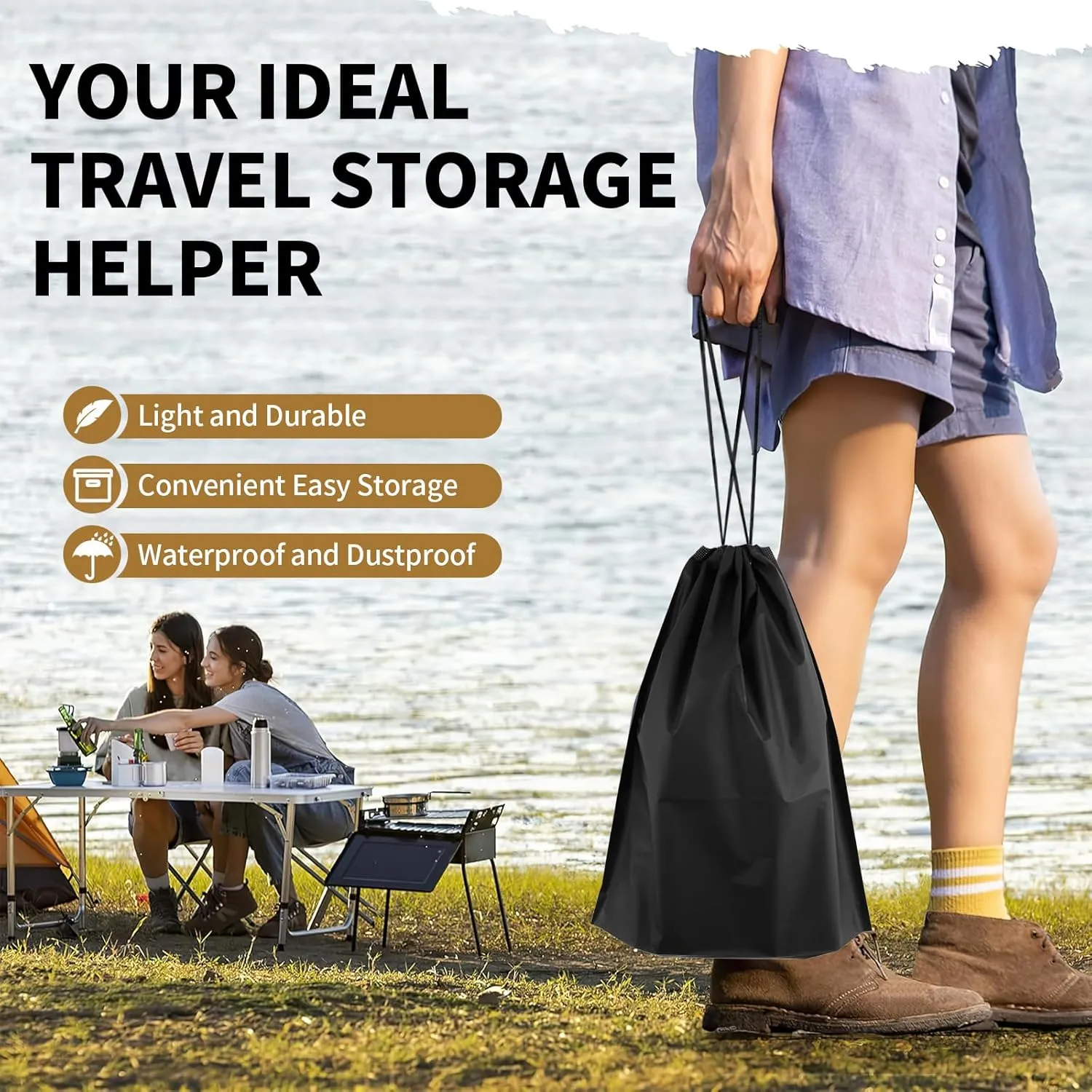 20 Pack Black Shoe Bags for Travel, 15.7" x 11.8", Waterproof Portable Drawstring Travel Shoe Storage Bags