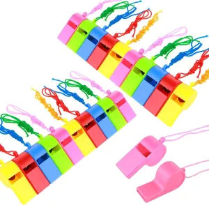 24PCS Plastic Sports Whistles Coaches Whistle with Crisp, Whistle with Lanyard for Kids Adult Sports Pet Training Basketball Soccer Emergencies (Random Color)