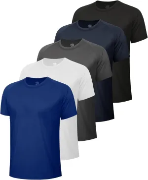 5 Pack Workout Mens T Shirts - Black Gym Quick Dry Short Sleeve Moisture Wicking Tee Tops for Athletic Work Casual Running