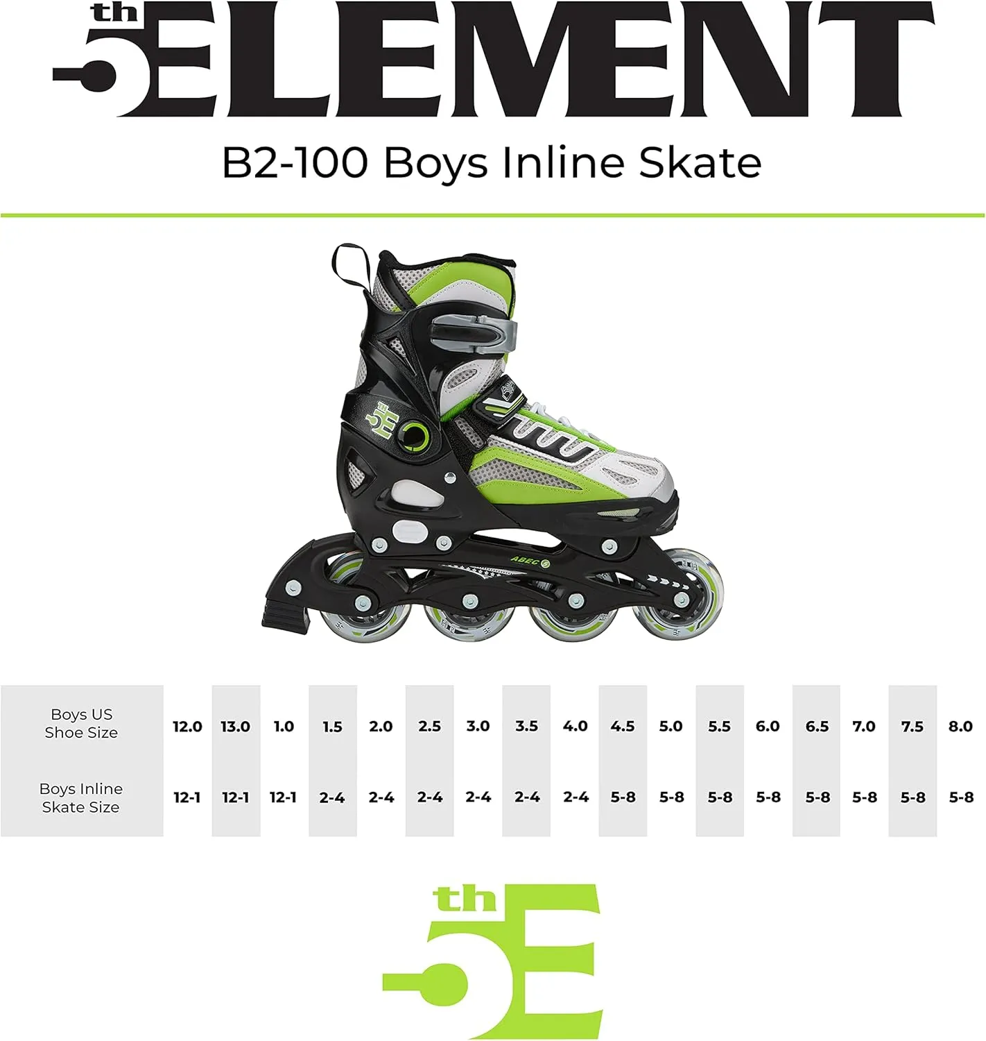 5th Element Kids Adjustable Inline Skates for Boys and Girls with Ankle Support Roller Skates-Includes Skate Bag