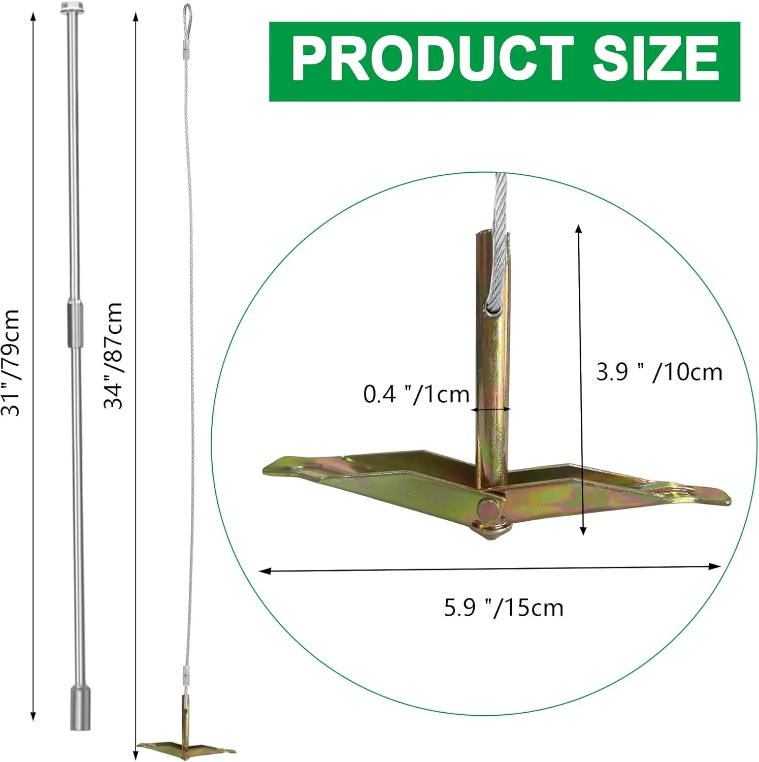 6 Pack Ground Earth Anchors with Drive Steel Tool, 30inch Cable Easy Hook Anchor for Shed, Greenhouses, Swing Set, Gazebo, Fence, Mobile Home, Carports, Tents and More (Single Layer 6pcs)
