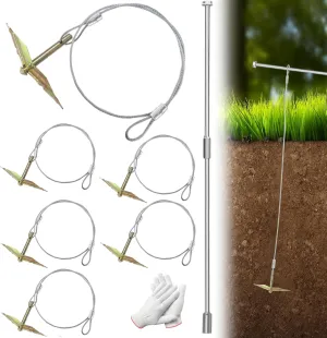 6 Pack Ground Earth Anchors with Drive Steel Tool, 30inch Cable Easy Hook Anchor for Shed, Greenhouses, Swing Set, Gazebo, Fence, Mobile Home, Carports, Tents and More (Single Layer 6pcs)