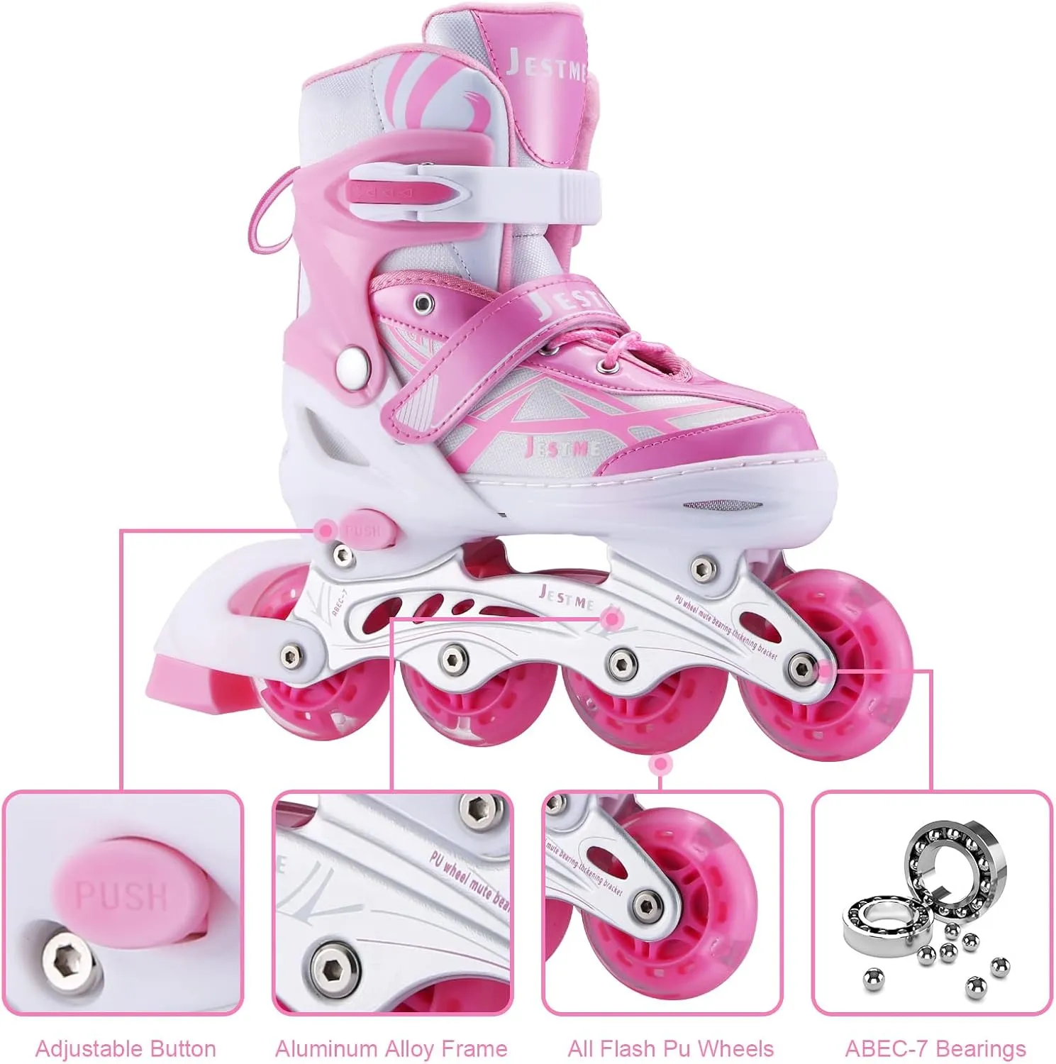 Adjustable Inline Skates for Girls Boys Beginners, Kids Roller Skates with All Illuminating Wheels