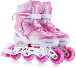 Adjustable Inline Skates for Girls Boys Beginners, Kids Roller Skates with All Illuminating Wheels
