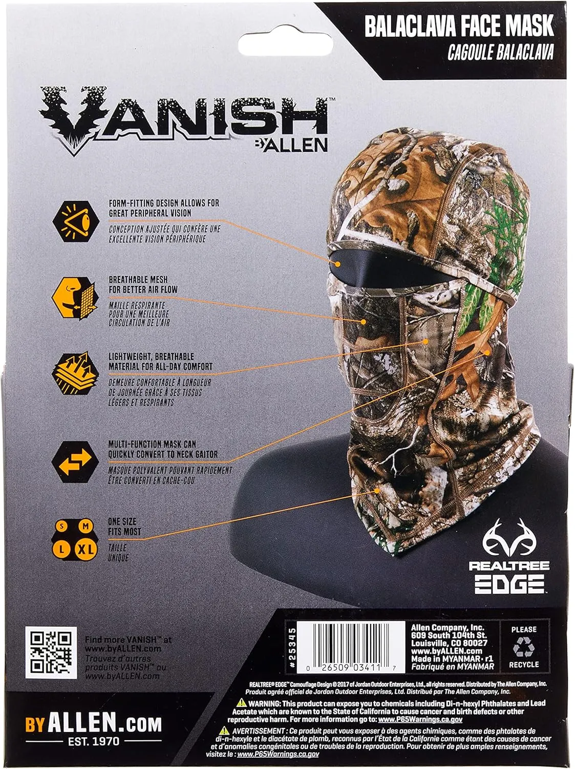 Allen Company Vanish Stretch Fit Camouflage Balaclava, Camo Hunting Face Cover