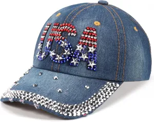 American Flag Hats Love Breast Cancer Adjustable Rhinestone Baseball Cap USA Patriotic Embroidered Baseball Trucker Hat