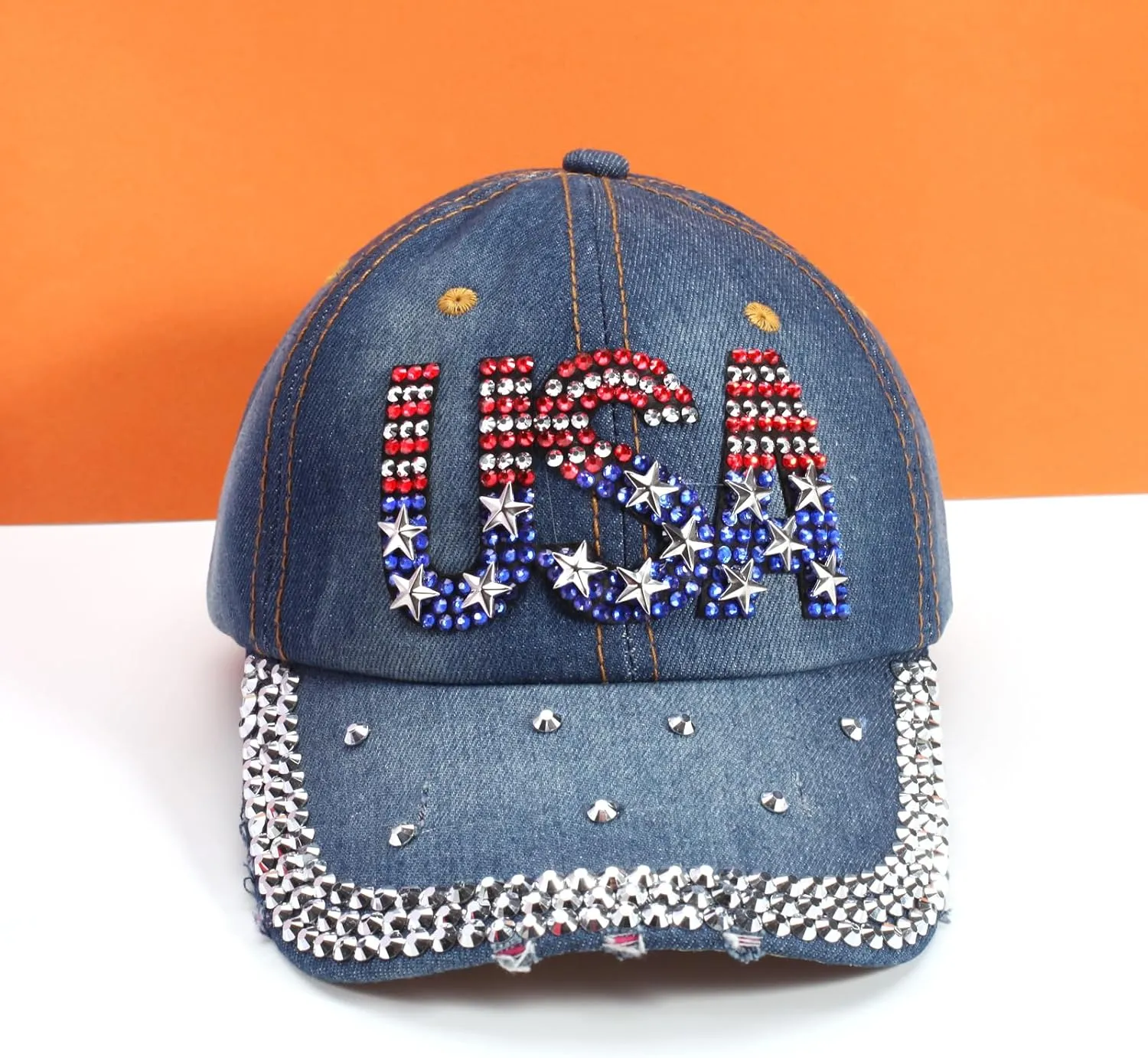 American Flag Hats Love Breast Cancer Adjustable Rhinestone Baseball Cap USA Patriotic Embroidered Baseball Trucker Hat