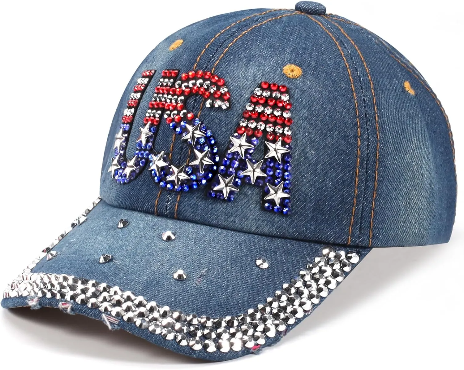 American Flag Hats Love Breast Cancer Adjustable Rhinestone Baseball Cap USA Patriotic Embroidered Baseball Trucker Hat