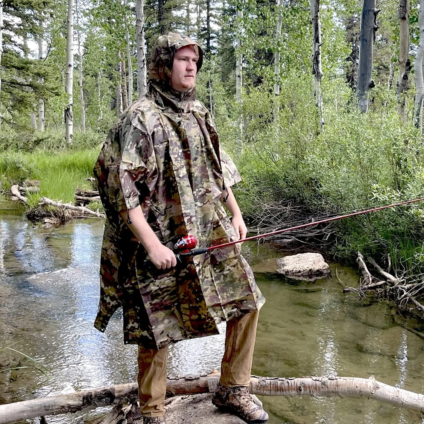 AUSCAMOTEK Camouflage Rain Poncho Hooded Waterproof Camo Raincoat with Blind Pattern for Hunting Hiking Camping Fishing
