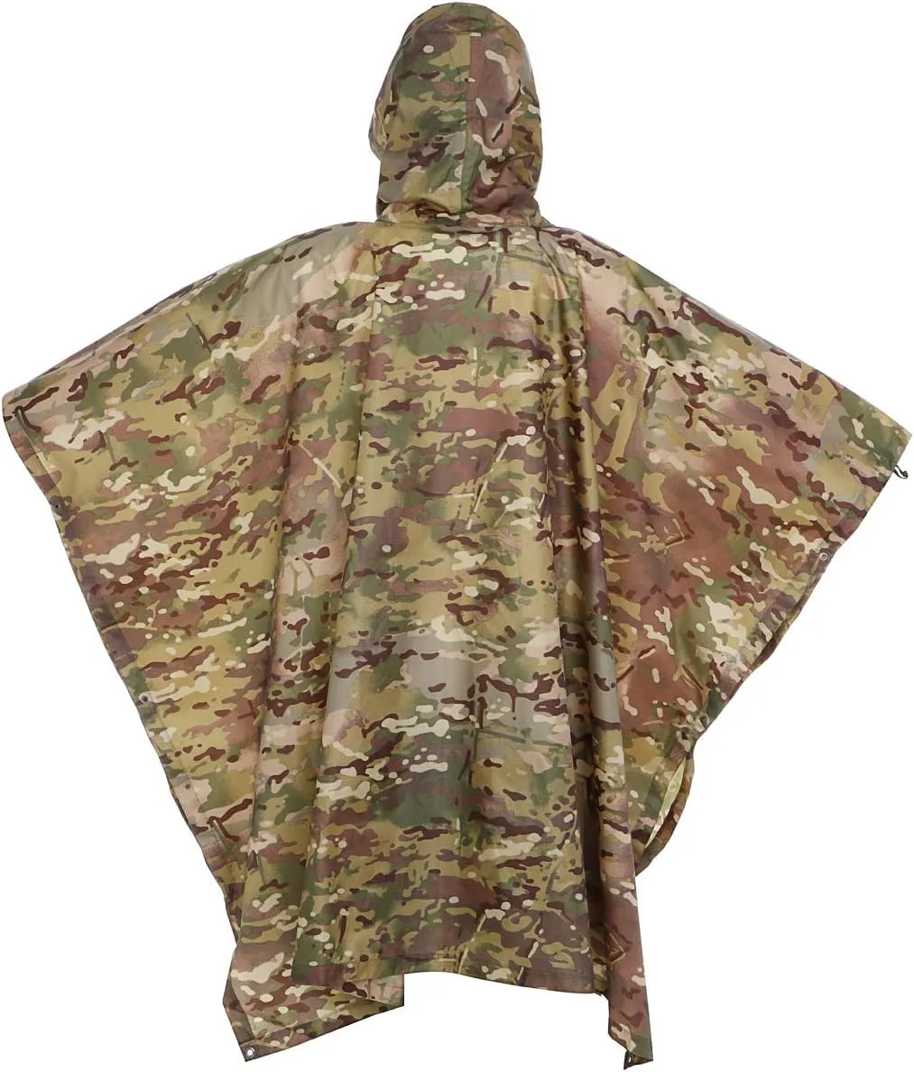 AUSCAMOTEK Camouflage Rain Poncho Hooded Waterproof Camo Raincoat with Blind Pattern for Hunting Hiking Camping Fishing