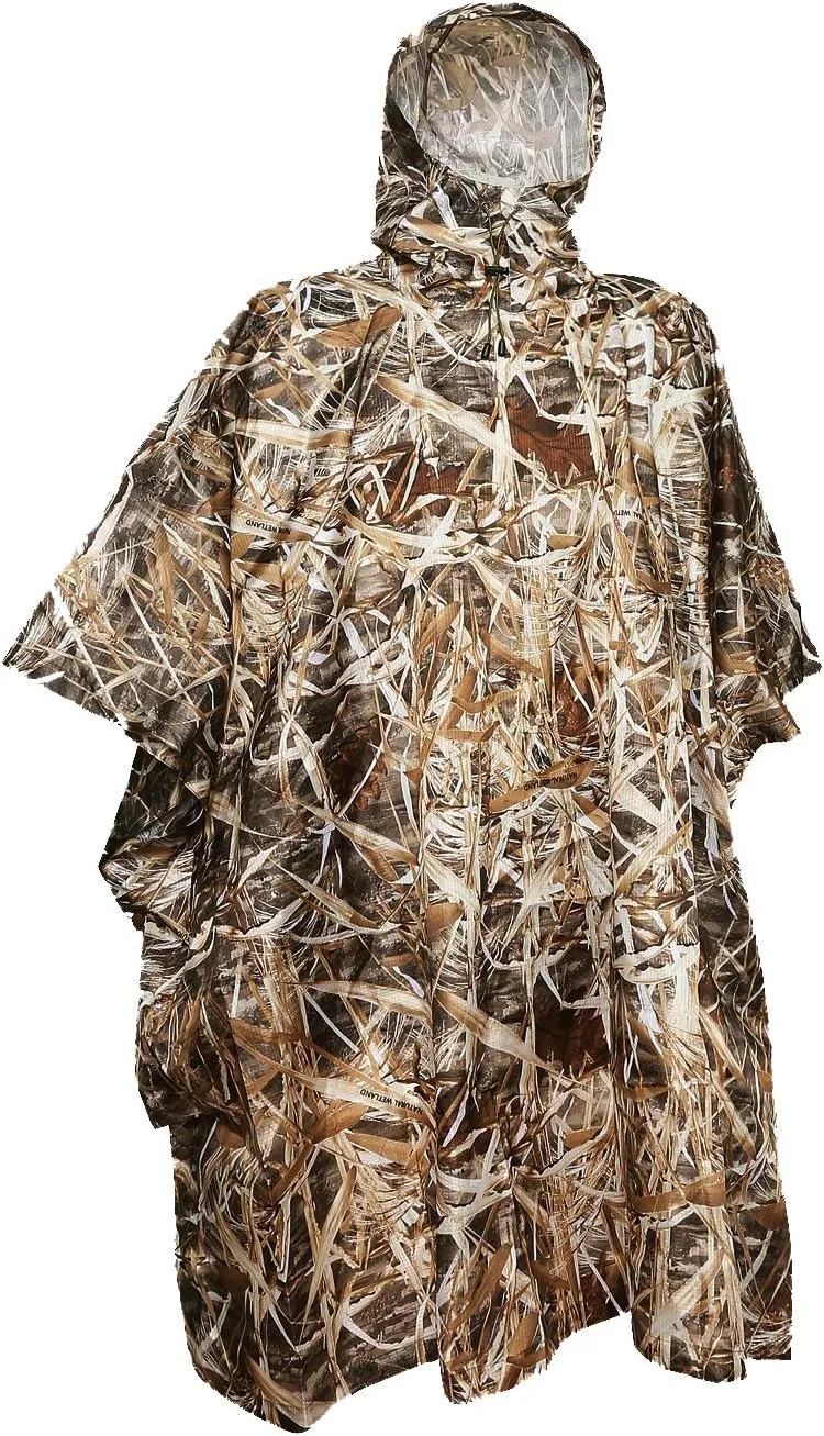 AUSCAMOTEK Camouflage Rain Poncho Hooded Waterproof Camo Raincoat with Blind Pattern for Hunting Hiking Camping Fishing