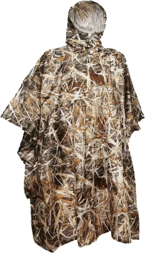 AUSCAMOTEK Camouflage Rain Poncho Hooded Waterproof Camo Raincoat with Blind Pattern for Hunting Hiking Camping Fishing