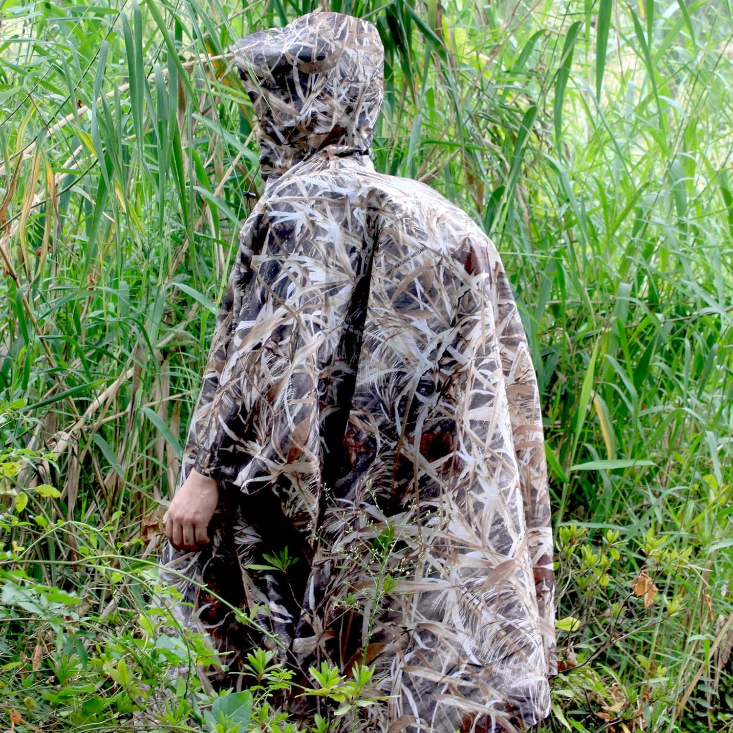 AUSCAMOTEK Camouflage Rain Poncho Hooded Waterproof Camo Raincoat with Blind Pattern for Hunting Hiking Camping Fishing
