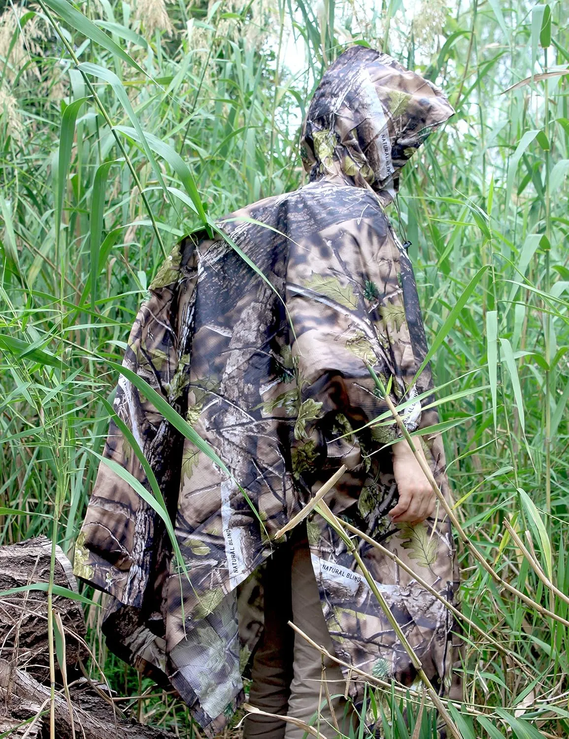 AUSCAMOTEK Camouflage Rain Poncho Hooded Waterproof Camo Raincoat with Blind Pattern for Hunting Hiking Camping Fishing