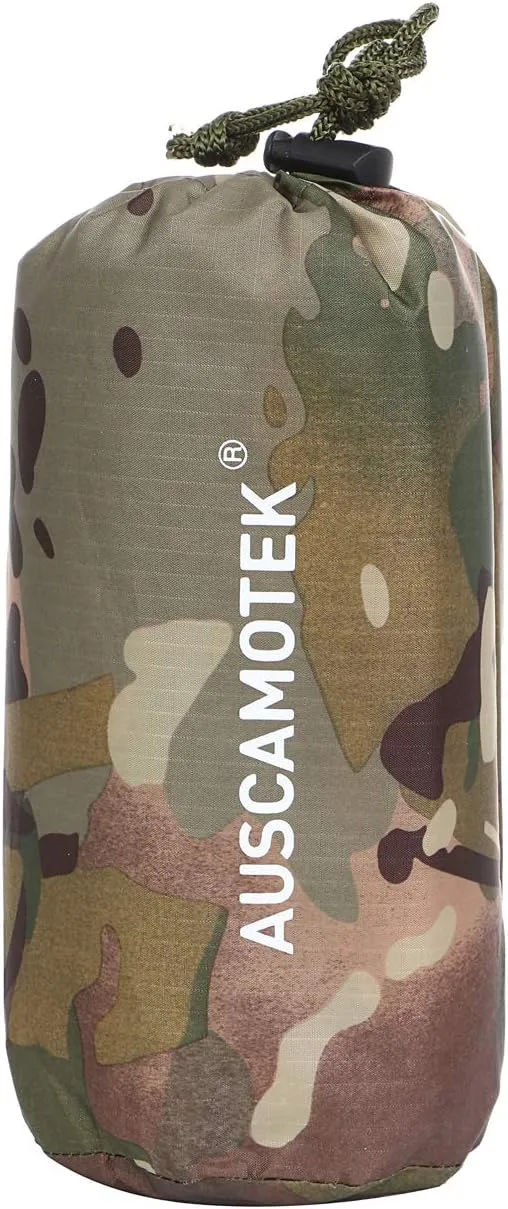 AUSCAMOTEK Camouflage Rain Poncho Hooded Waterproof Camo Raincoat with Blind Pattern for Hunting Hiking Camping Fishing