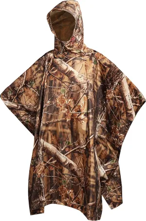AUSCAMOTEK Camouflage Rain Poncho Hooded Waterproof Camo Raincoat with Blind Pattern for Hunting Hiking Camping Fishing