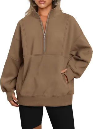 AUTOMET Women's Half Zip Oversized Sweatshirts Fleece Quarter Zipper Pullover Hoodies 2025 Mock Neck Fall Workout Jacket
