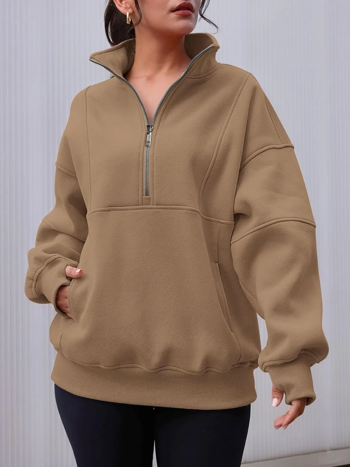 AUTOMET Women's Half Zip Oversized Sweatshirts Fleece Quarter Zipper Pullover Hoodies 2025 Mock Neck Fall Workout Jacket