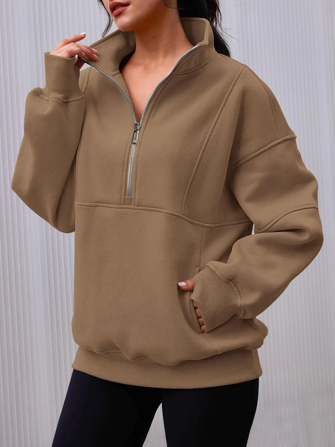 AUTOMET Women's Half Zip Oversized Sweatshirts Fleece Quarter Zipper Pullover Hoodies 2025 Mock Neck Fall Workout Jacket