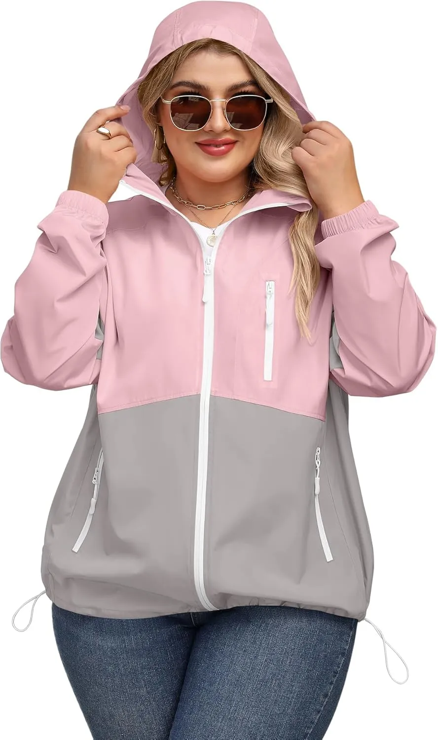 Avoogue Plus Size Womens Rain Jacket with Hood Waterproof Raincoats Lightweight Packable Outdoor Trench Coat XL-5XL