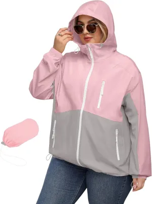 Avoogue Plus Size Womens Rain Jacket with Hood Waterproof Raincoats Lightweight Packable Outdoor Trench Coat XL-5XL
