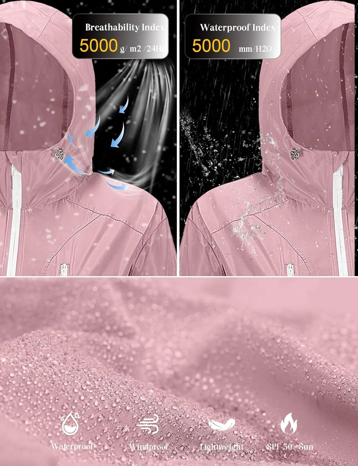 Avoogue Plus Size Womens Rain Jacket with Hood Waterproof Raincoats Lightweight Packable Outdoor Trench Coat XL-5XL