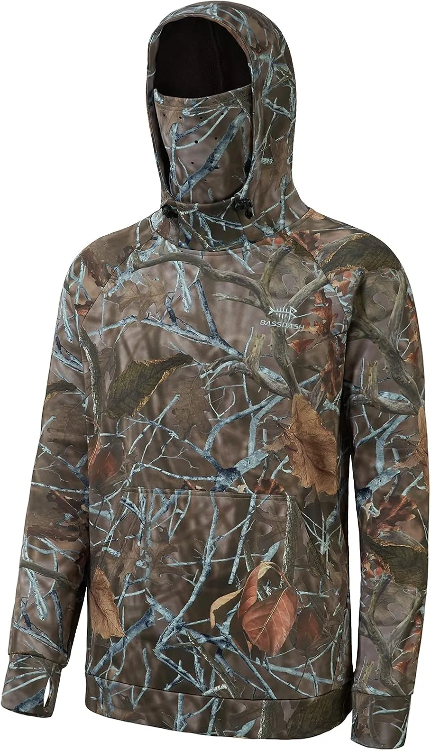 BASSDASH Mens Fishing Fleece Hoodie with Neck Gaiter Water Resistant Performance Hunting Sweatshirt FS18M