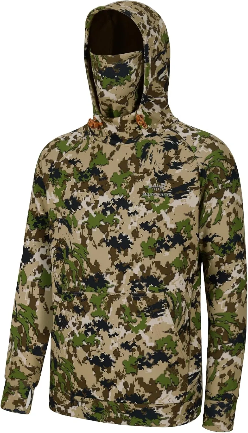 BASSDASH Mens Fishing Fleece Hoodie with Neck Gaiter Water Resistant Performance Hunting Sweatshirt FS18M
