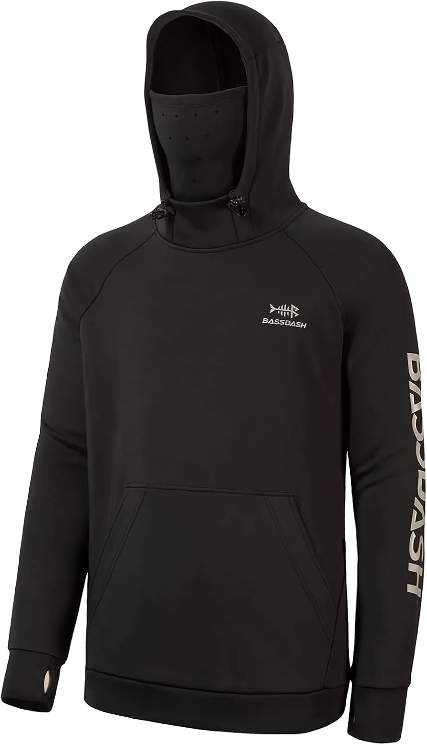 BASSDASH Mens Fishing Fleece Hoodie with Neck Gaiter Water Resistant Performance Hunting Sweatshirt FS18M