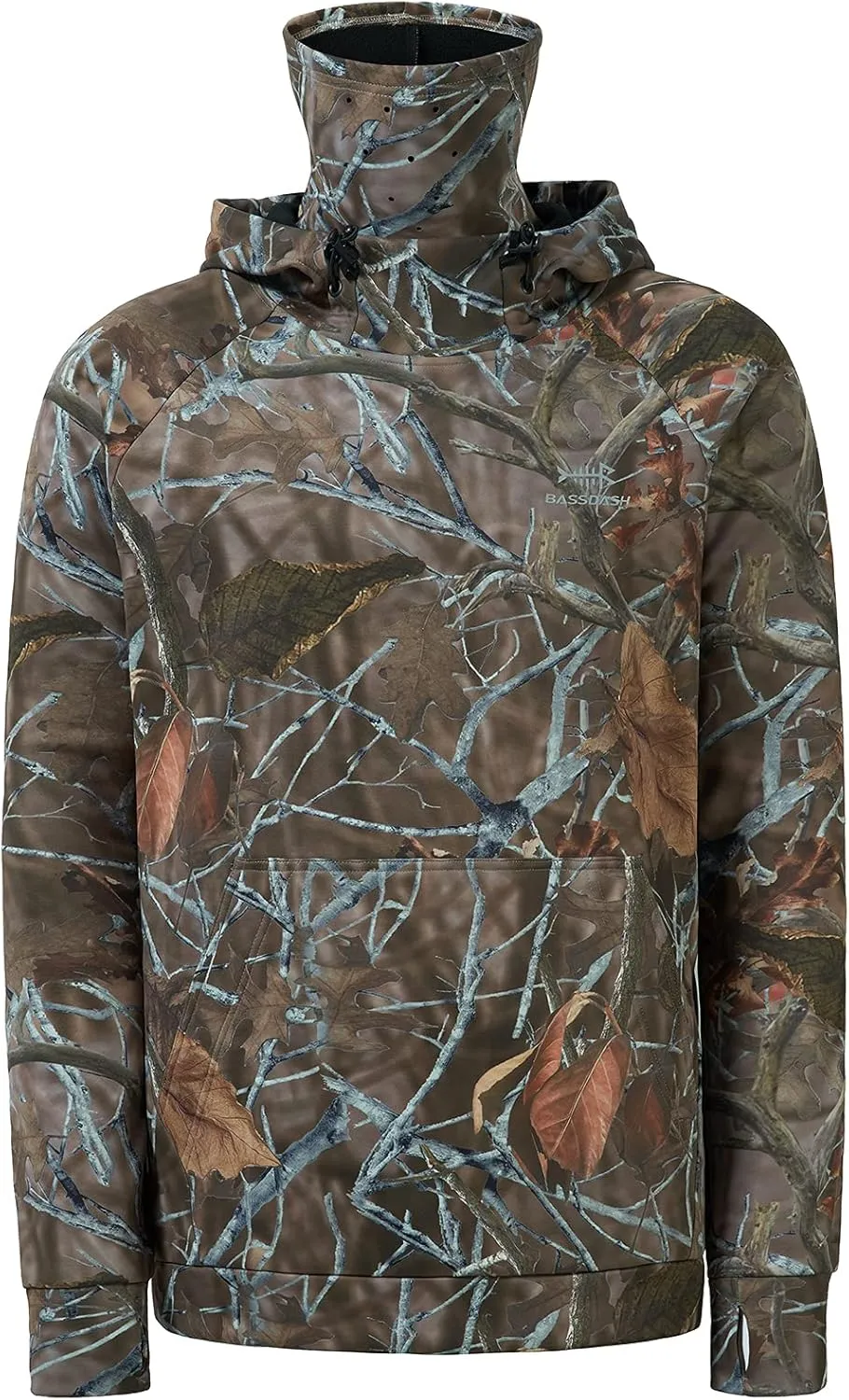 BASSDASH Mens Fishing Fleece Hoodie with Neck Gaiter Water Resistant Performance Hunting Sweatshirt FS18M
