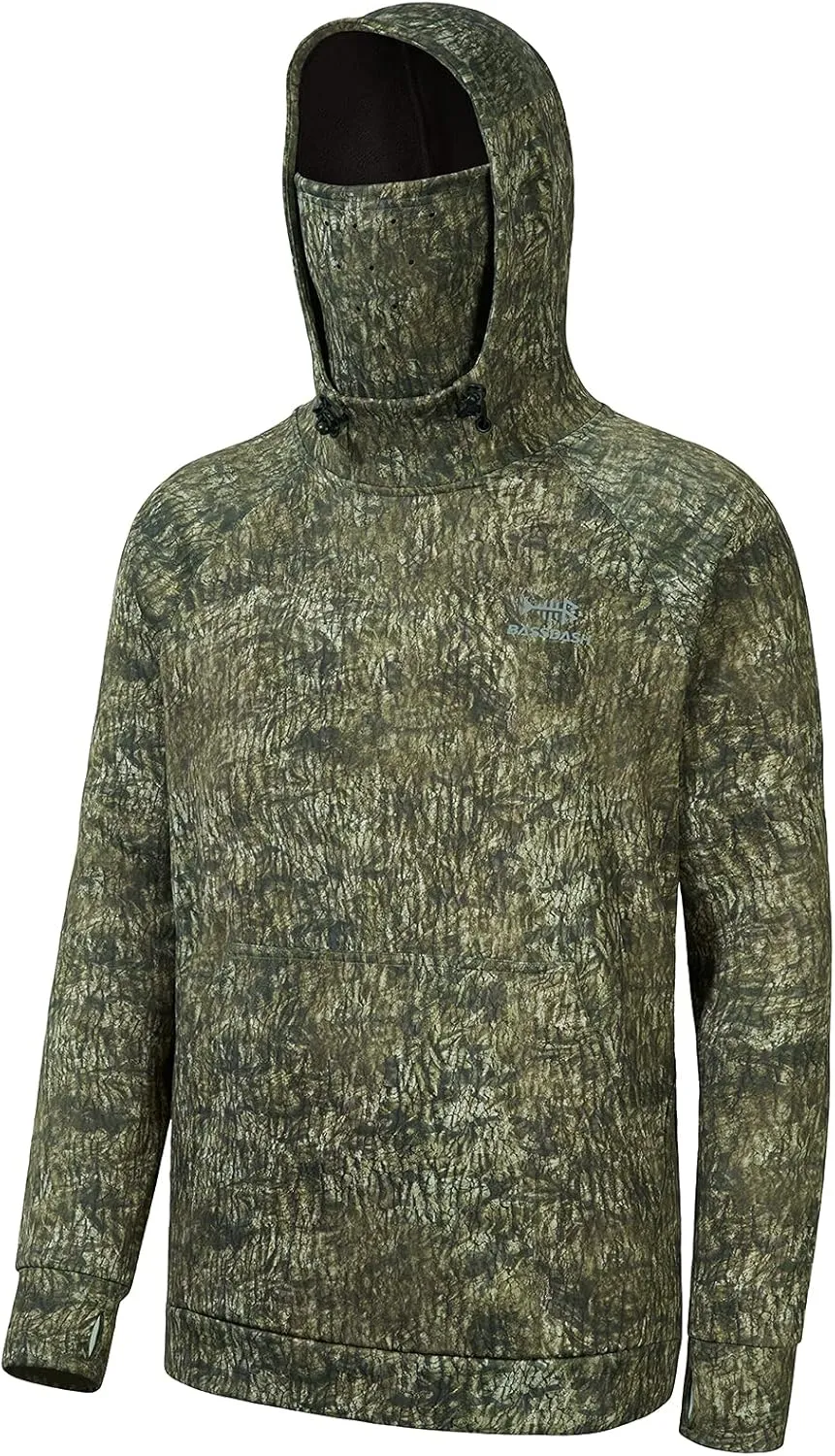BASSDASH Mens Fishing Fleece Hoodie with Neck Gaiter Water Resistant Performance Hunting Sweatshirt FS18M