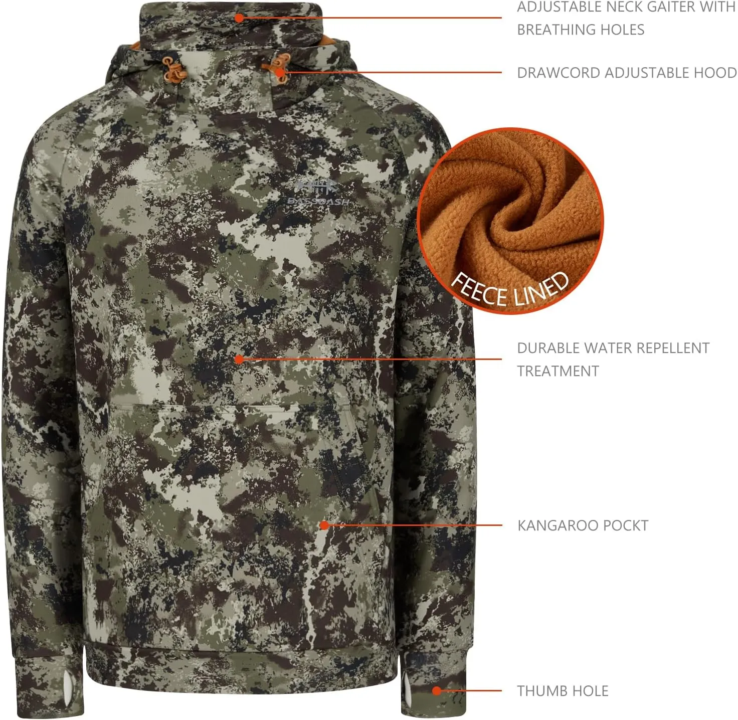 BASSDASH Mens Fishing Fleece Hoodie with Neck Gaiter Water Resistant Performance Hunting Sweatshirt FS18M