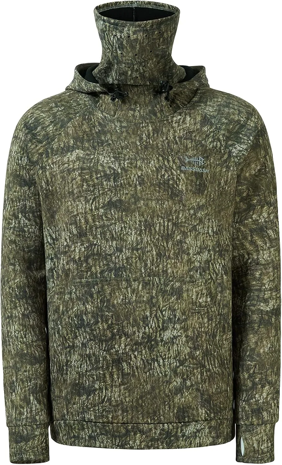 BASSDASH Mens Fishing Fleece Hoodie with Neck Gaiter Water Resistant Performance Hunting Sweatshirt FS18M