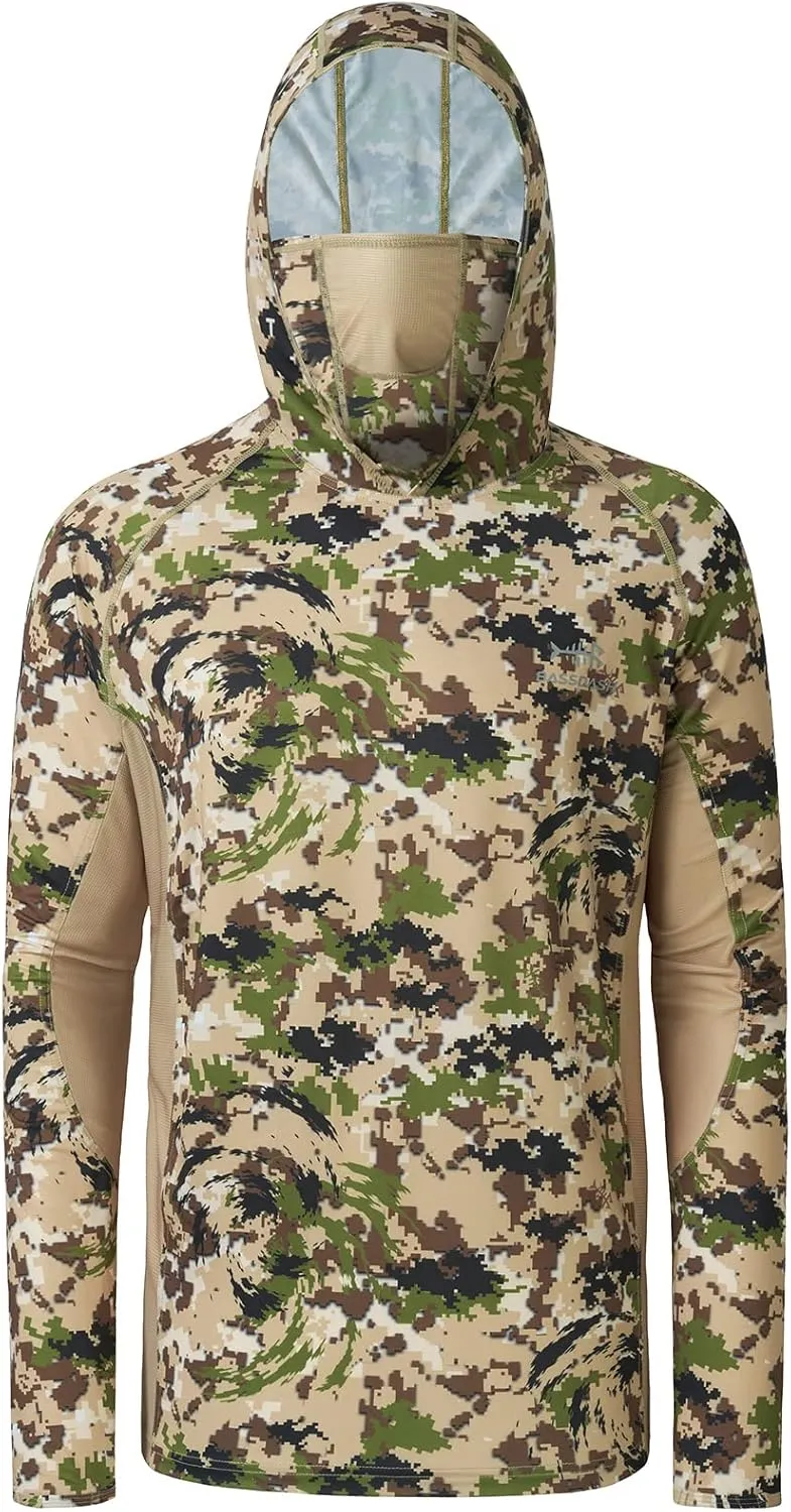 BASSDASH UPF 50  Mens Hunting Shirts with Mask Long Sleeve Camo Fishing Hoodie