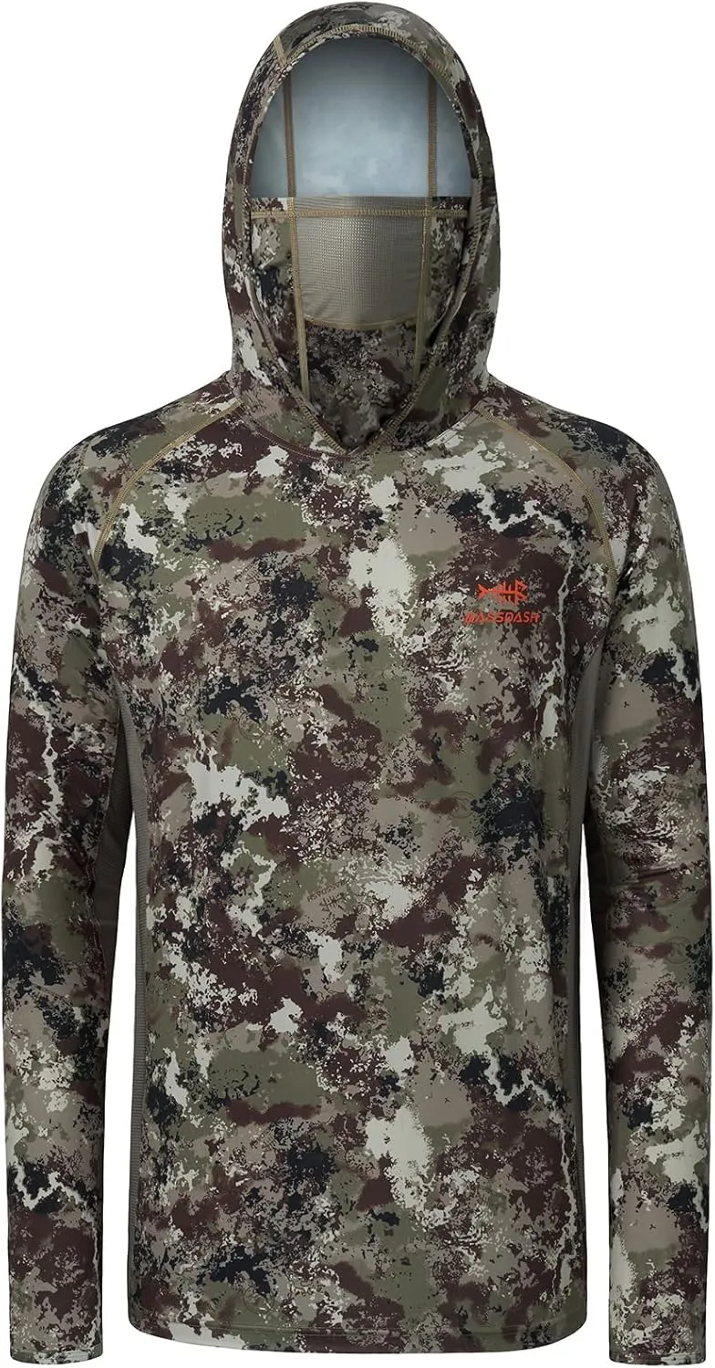 BASSDASH UPF 50  Mens Hunting Shirts with Mask Long Sleeve Camo Fishing Hoodie