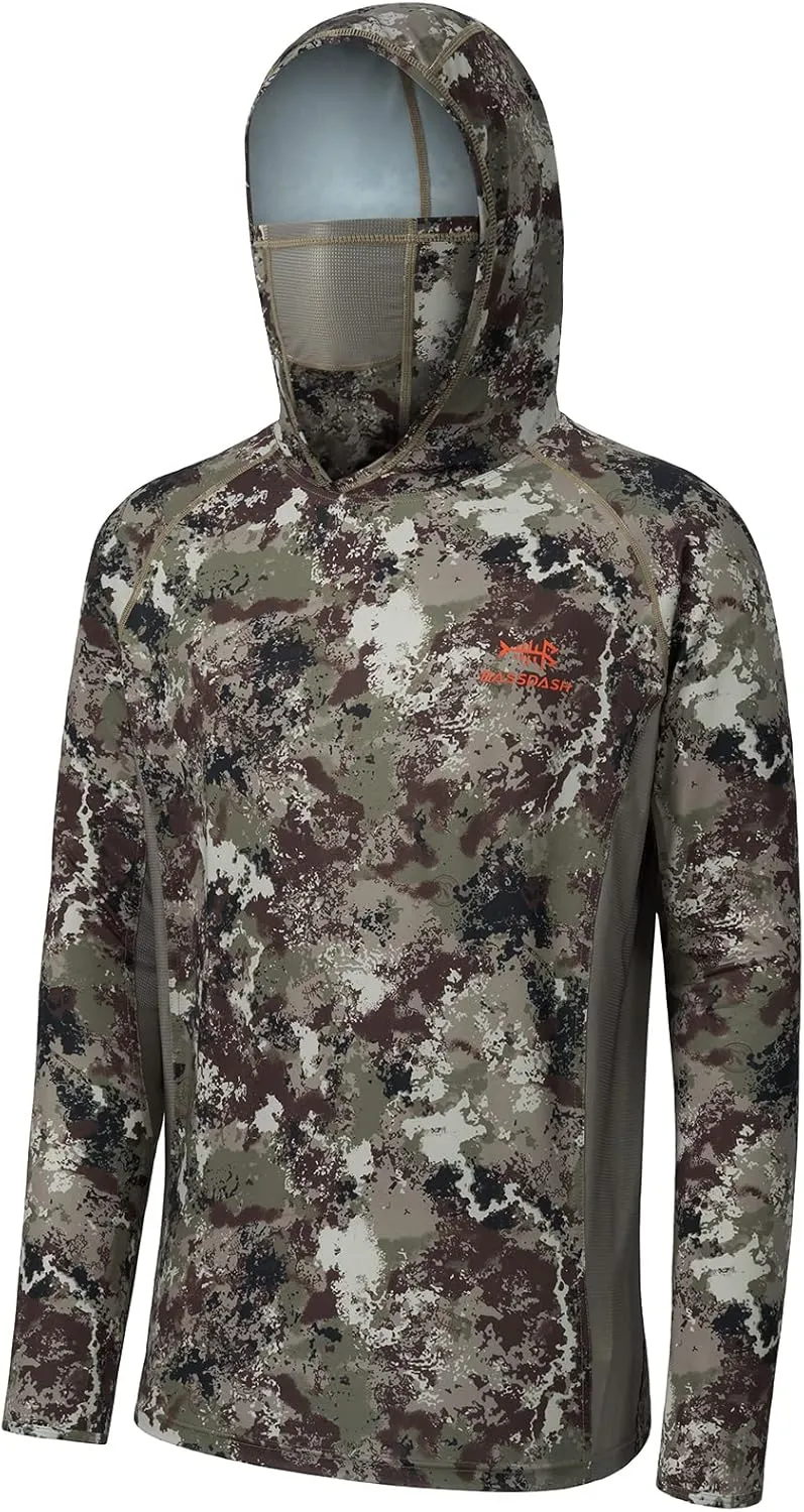BASSDASH UPF 50  Mens Hunting Shirts with Mask Long Sleeve Camo Fishing Hoodie