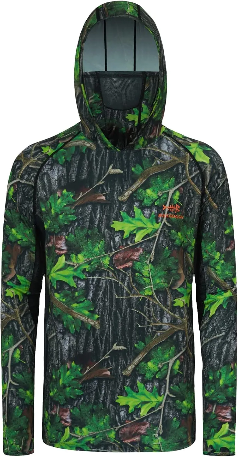 BASSDASH UPF 50  Mens Hunting Shirts with Mask Long Sleeve Camo Fishing Hoodie