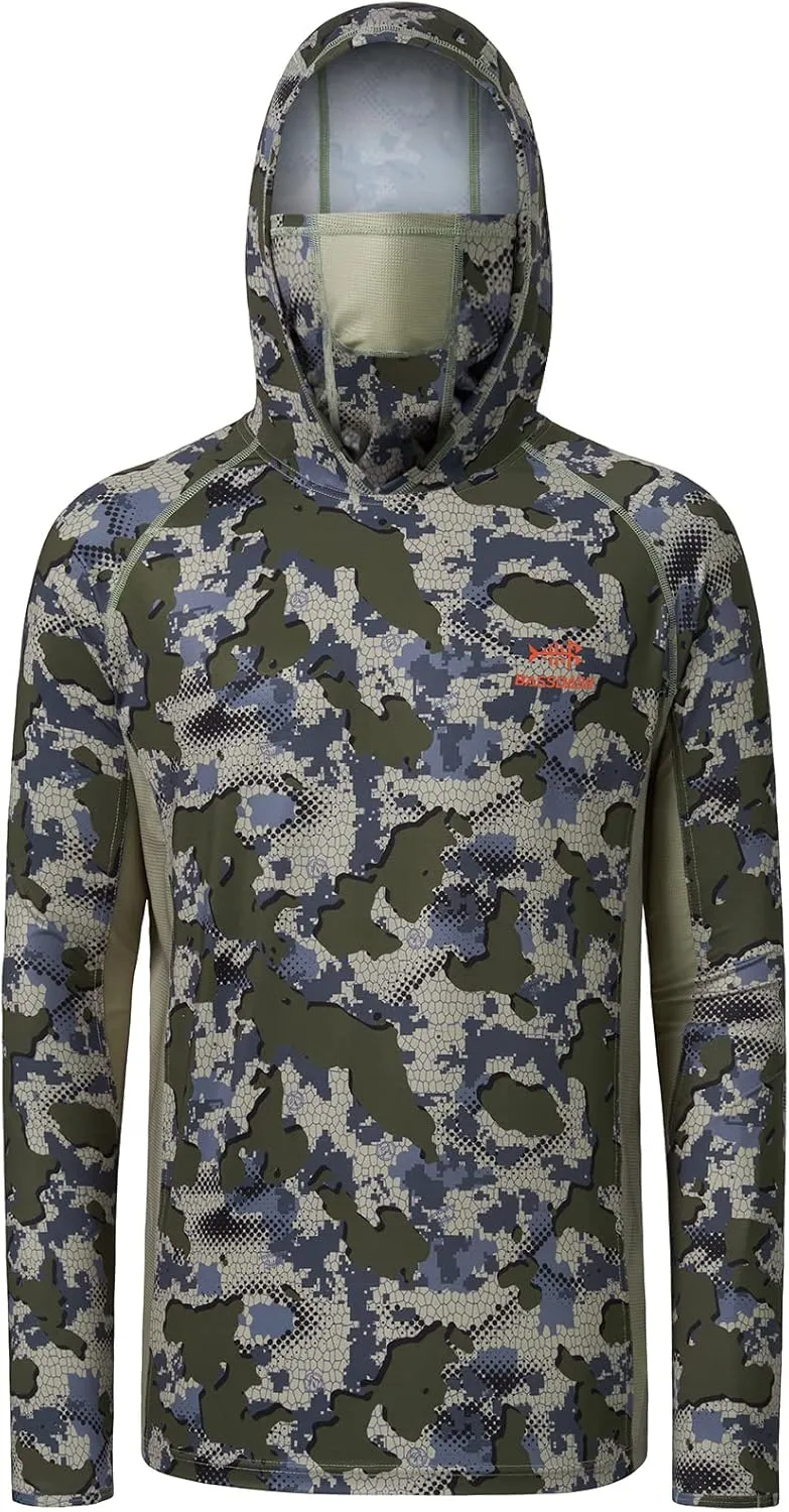 BASSDASH UPF 50  Mens Hunting Shirts with Mask Long Sleeve Camo Fishing Hoodie