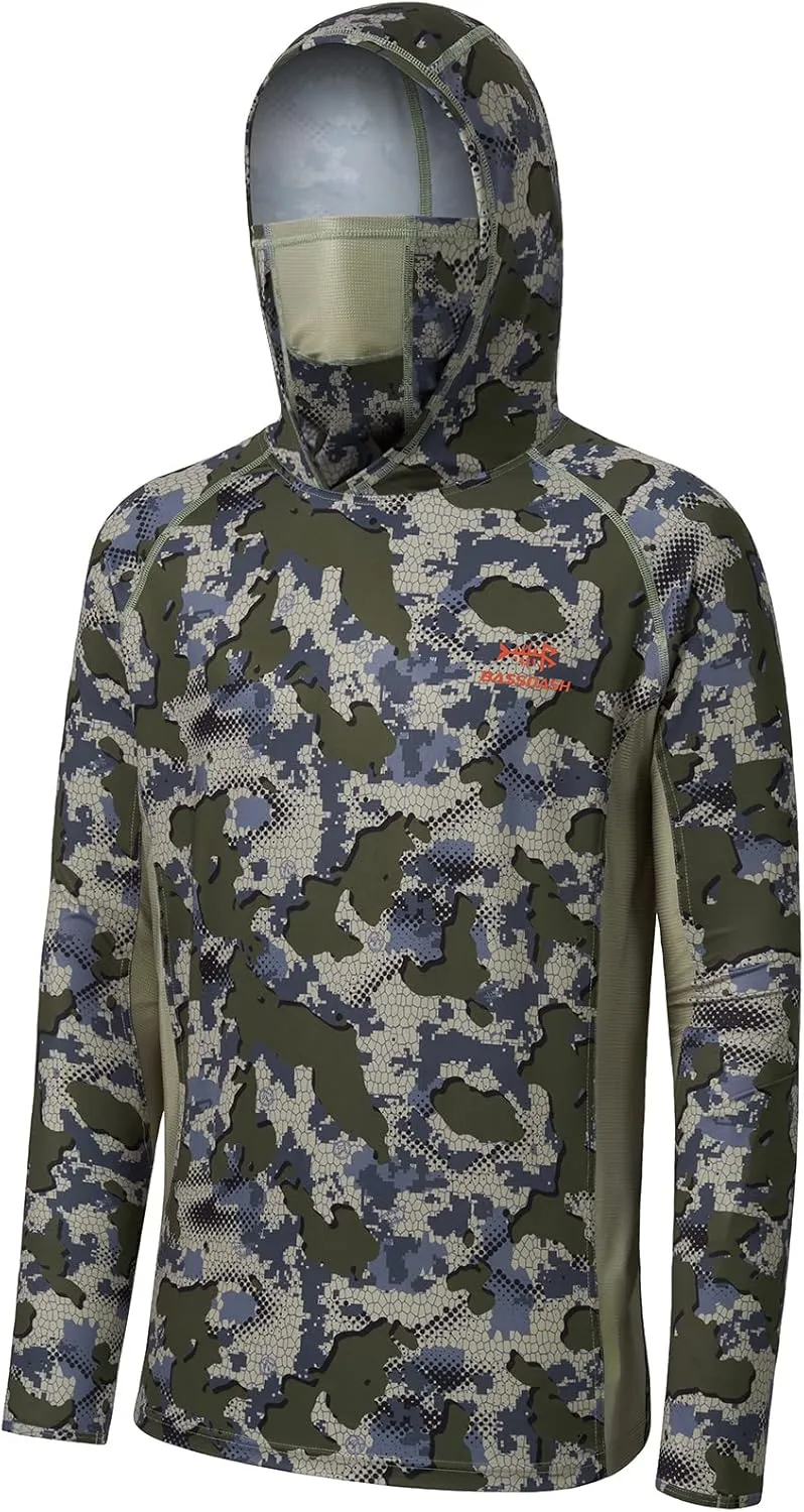 BASSDASH UPF 50  Mens Hunting Shirts with Mask Long Sleeve Camo Fishing Hoodie