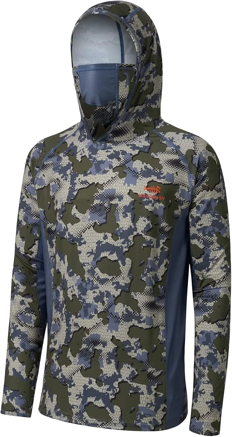 BASSDASH UPF 50  Mens Hunting Shirts with Mask Long Sleeve Camo Fishing Hoodie