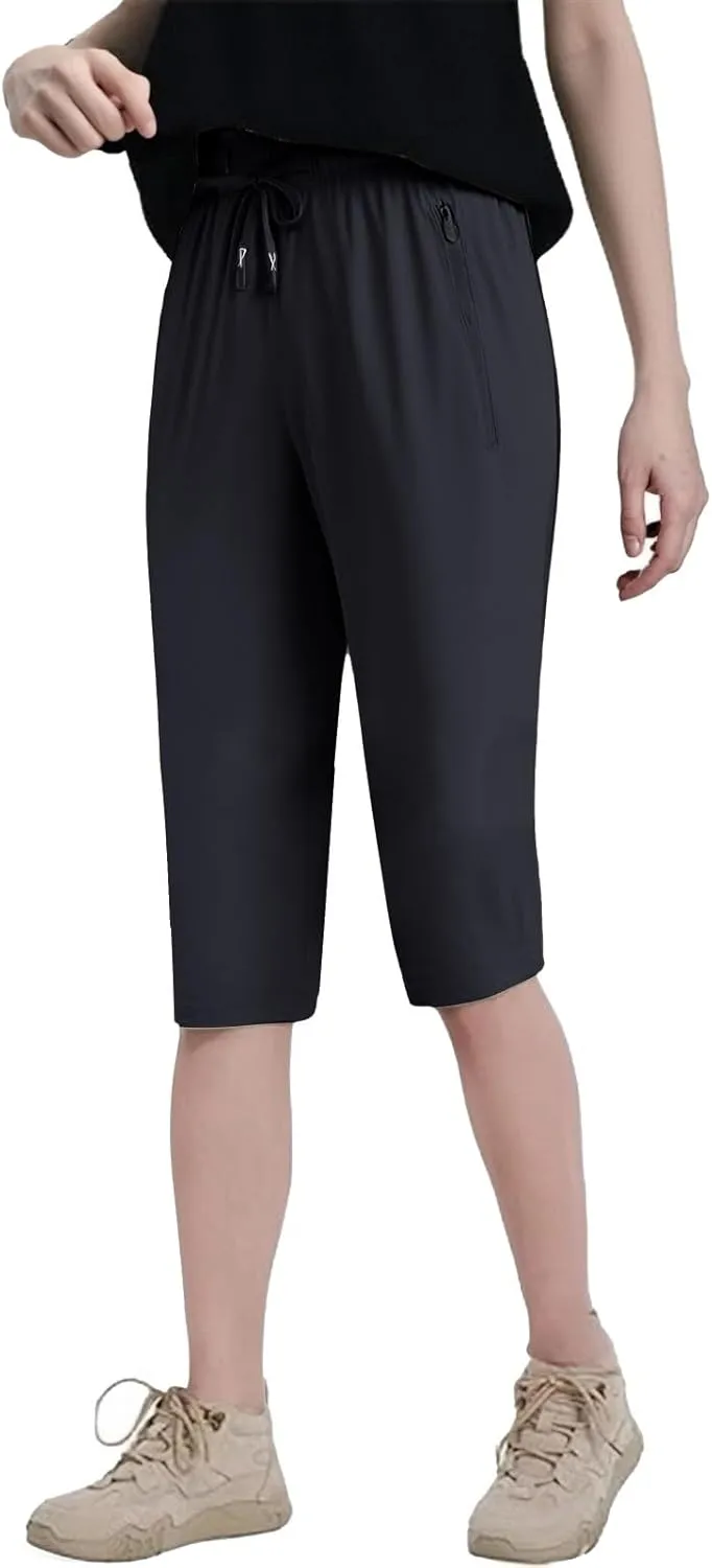 Beeswan Pants for Women Stretchy Active Capri Pants Drawstring Lightweight Quick Drying Hiking Pant with Zip Pockets