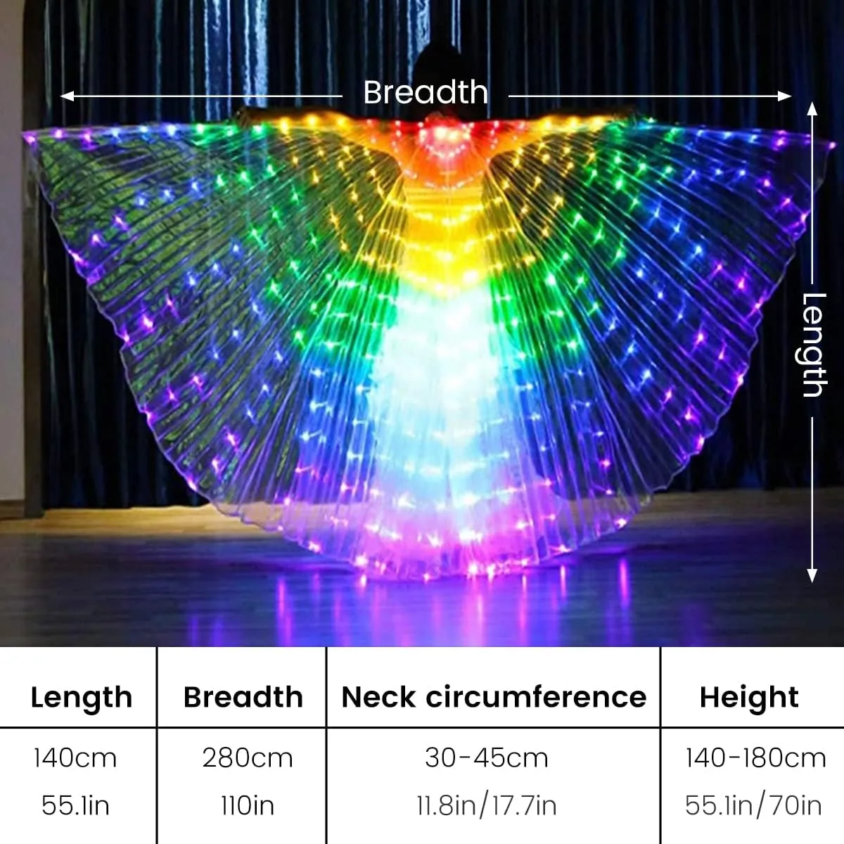 Belly Dance Wings,Light Up LED Butterfly Wings,Glow Dance Wings with Telescopic Sticks for Christmas