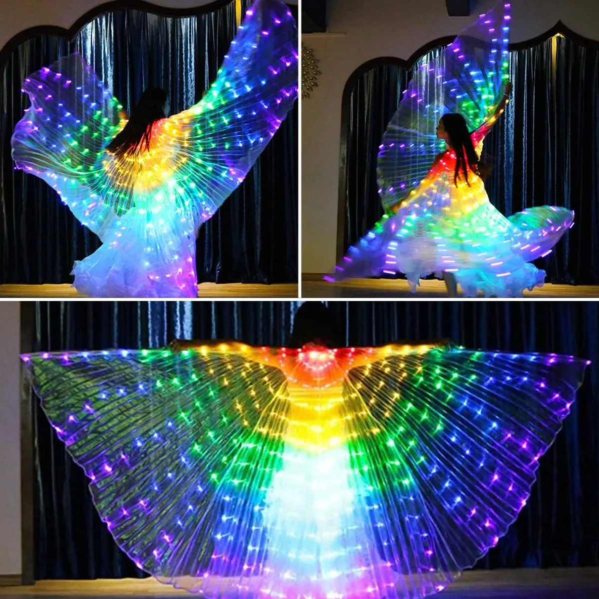 Belly Dance Wings,Light Up LED Butterfly Wings,Glow Dance Wings with Telescopic Sticks for Christmas