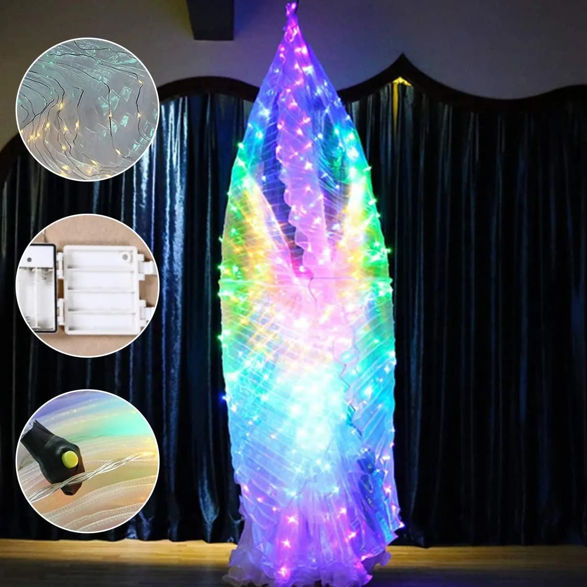 Belly Dance Wings,Light Up LED Butterfly Wings,Glow Dance Wings with Telescopic Sticks for Christmas