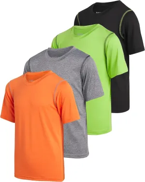 Black Bear Boys Youth Dry Fit T-Shirt - 4 Pack Active Athletic Performance Short Sleeve Shirts for Teens (Sizes: 4-18)