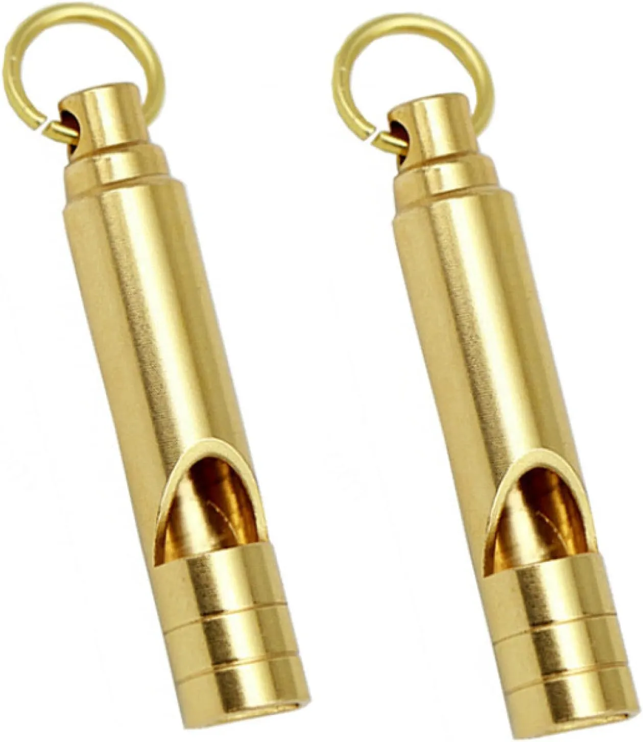 Brass Metal Emergency Whistles - 2 pcs Adults/Kids Outdoor Loud Sound SOS Survival Kit Lifeguard Safety Whistle Keychain with Keyring for Camping Hiking Dog Train Couching Boating Hunting