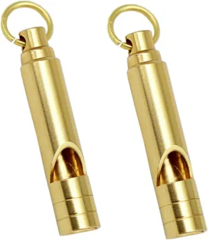 Brass Metal Emergency Whistles - 2 pcs Adults/Kids Outdoor Loud Sound SOS Survival Kit Lifeguard Safety Whistle Keychain with Keyring for Camping Hiking Dog Train Couching Boating Hunting